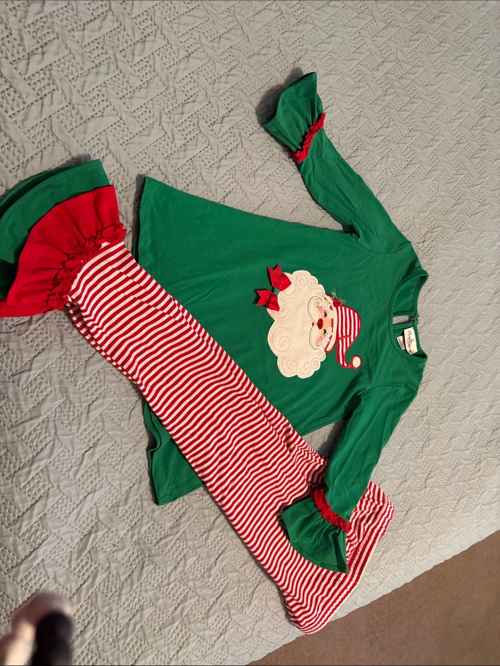 Rare Editions Green Long Sleeve Top with Red & White Striped Leggings